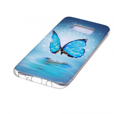 Samsung Galaxy S8 Funda Mariposa Azul Fluorescente