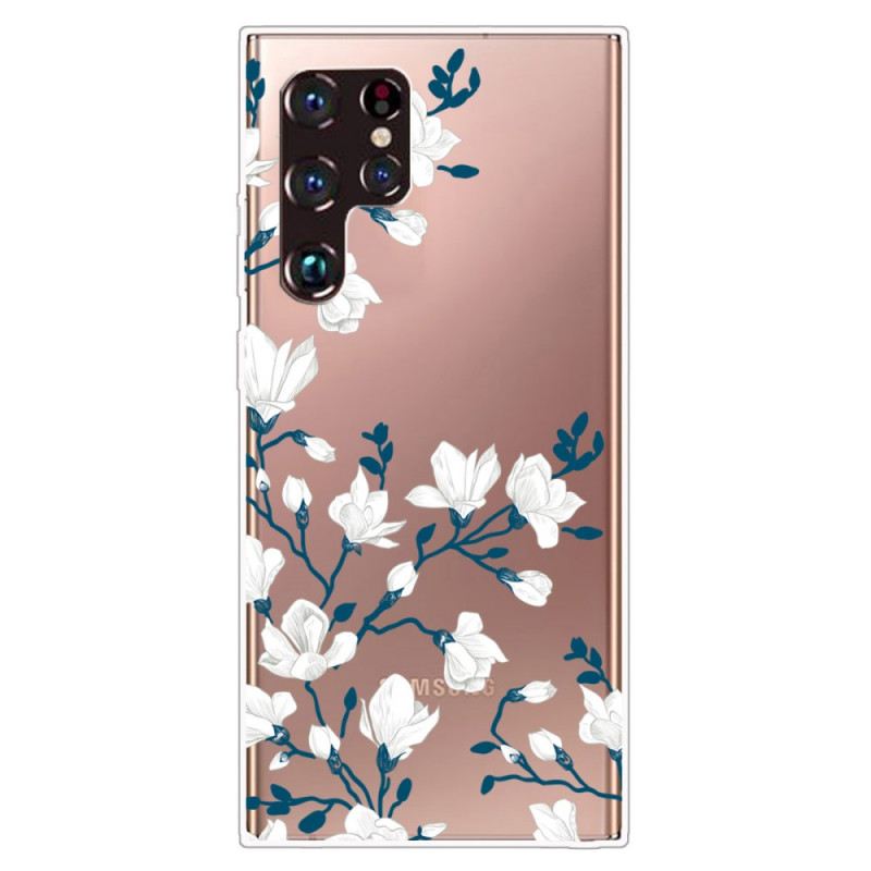 Funda Samsung Galaxy S22 Ultra 5G Transparente Flores Blancas