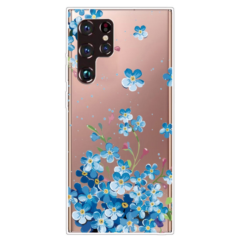 Funda de flores azul para Samsung Galaxy S22 Ultra 5G