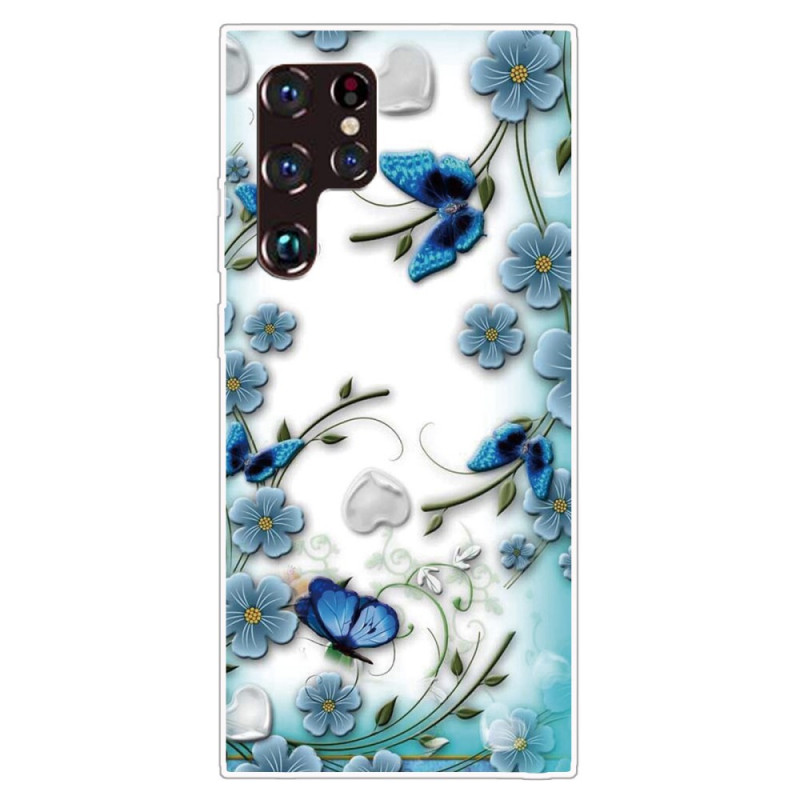 Funda Samsung Galaxy S22 Ultra 5G Mariposas y Flores Retro