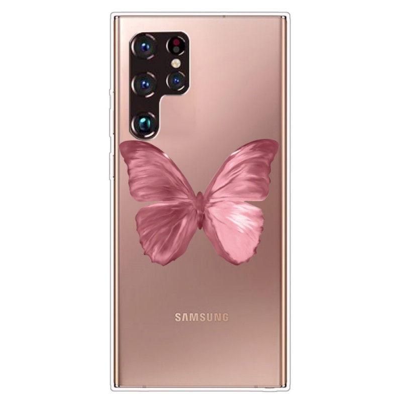 Funda Samsung Galaxy S22 Ultra 5G Flexible Mariposa Rosa