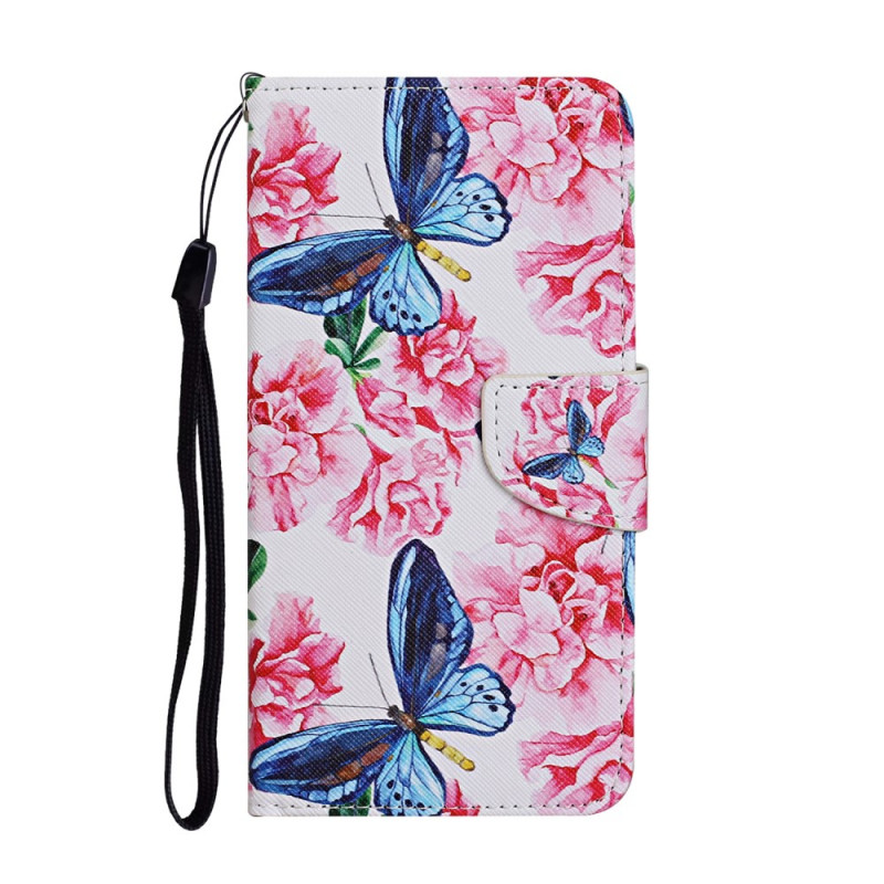 Funda Samsung Galaxy S22 Ultra 5G Mariposas Florales Cordón