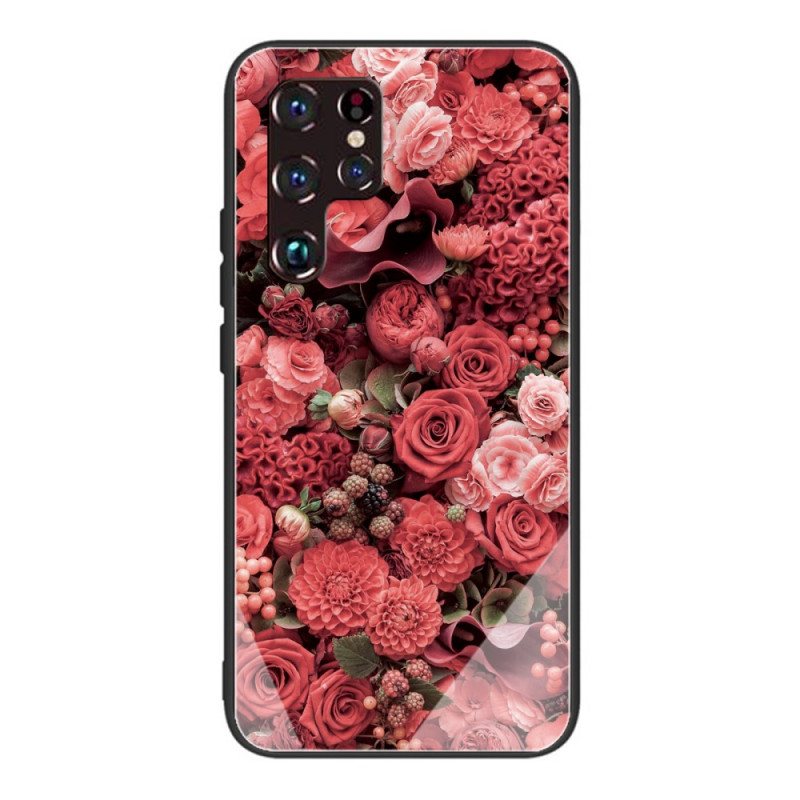 Samsung Galaxy S22 Ultra 5G Funda Dura Vidrio Flores Rosa