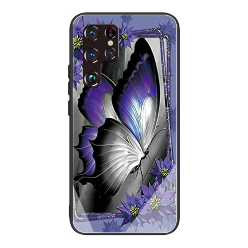 Funda Samsung Galaxy S22 Ultra 5G de cristal templado Butterfly Purple