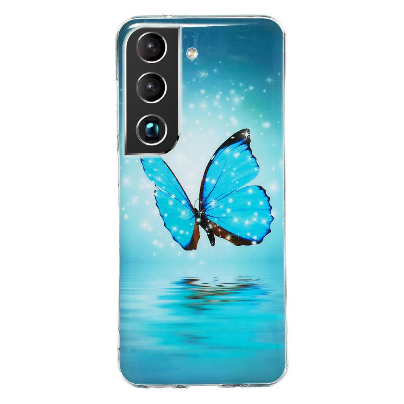 Funda fluorescente de mariposas azules para Samsung Galaxy S22 5G