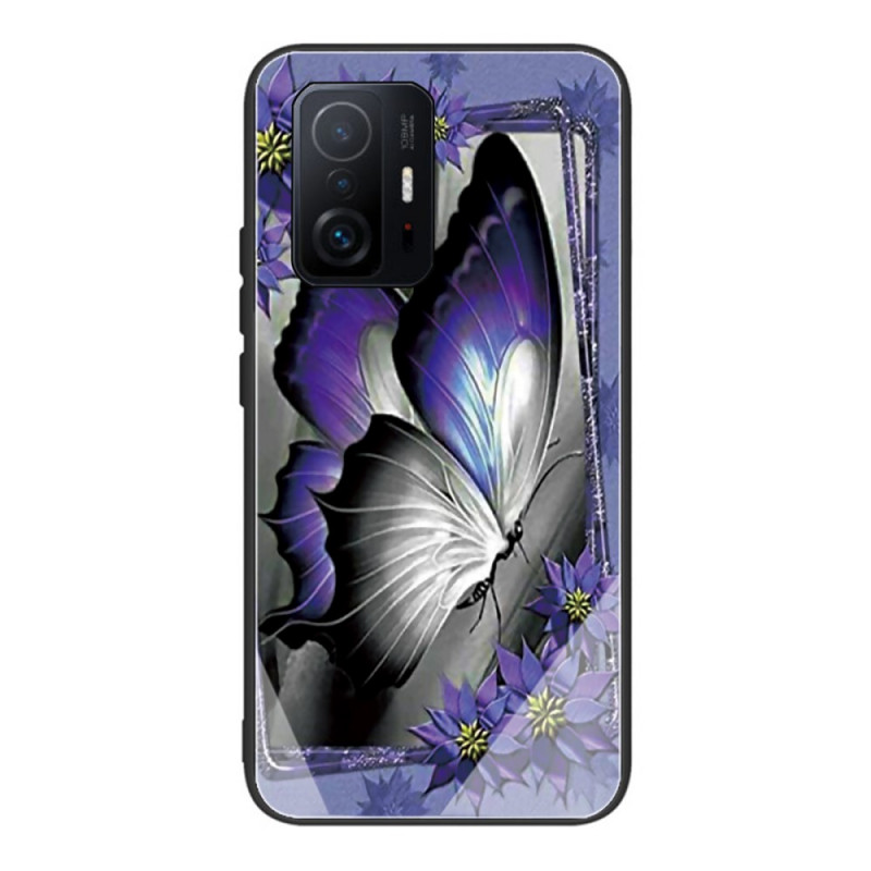 Funda Xiaomi 11T / 11T Pro Toughened Glass Butterfly Purple