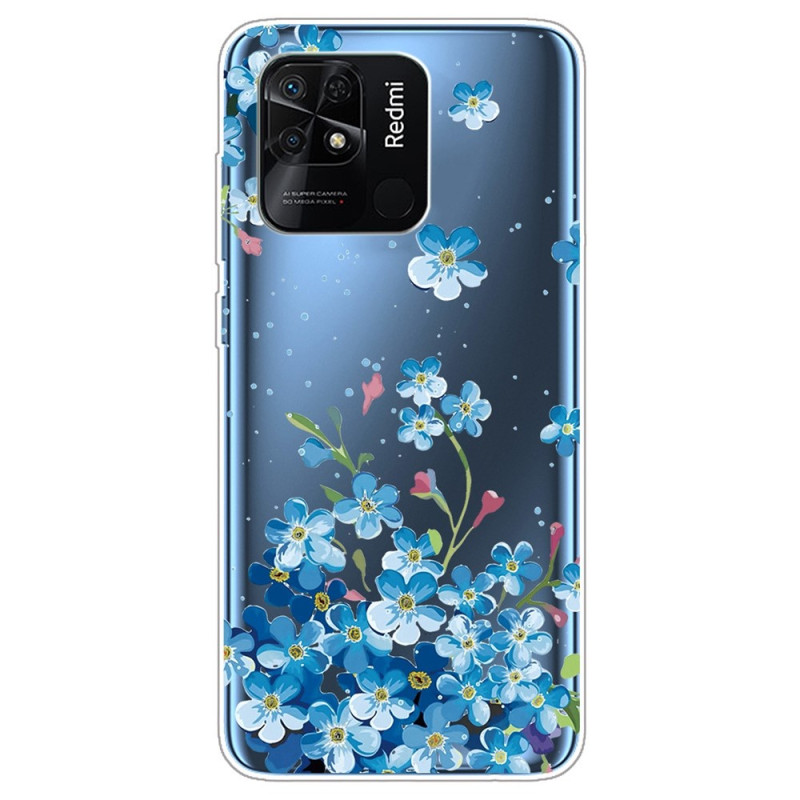 Funda Xiaomi Redmi 10C transparente de flores azules