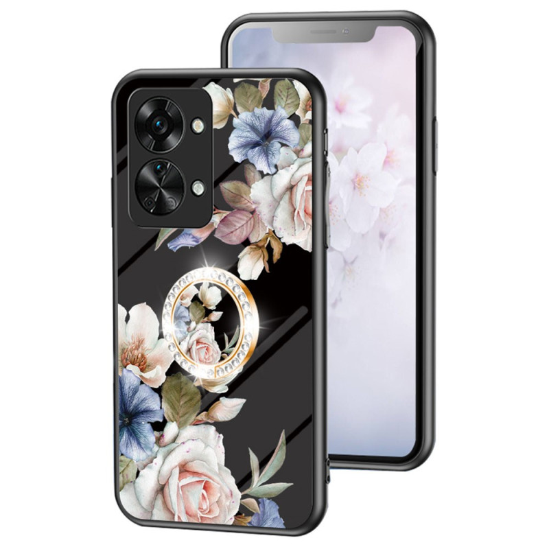 OnePlus Nord 2T 5G Caja de cristal templado Flores Anillo de diamantes