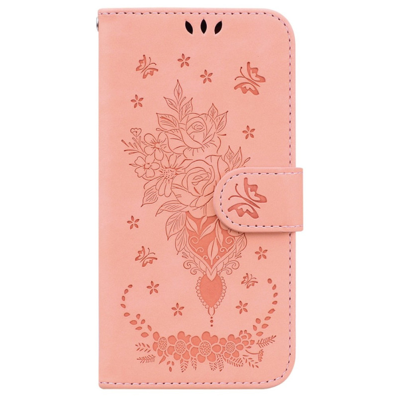 Funda Xiaomi Redmi 10C con colgante de rosa y mariposa