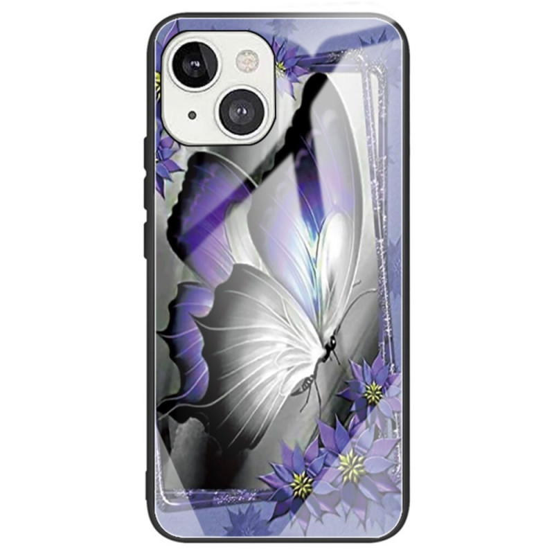 Funda iPhone 14 Cristal Templado Mariposa Púrpura