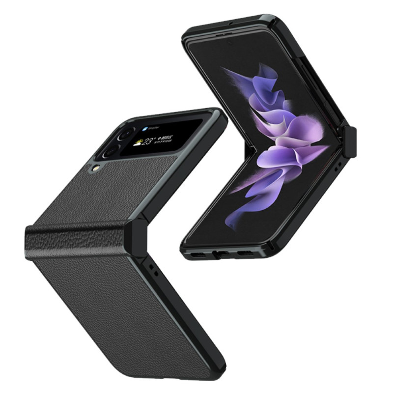 Coque Samsung Galaxy Z Flip 4 Cuir Litchi Rebords Métal
