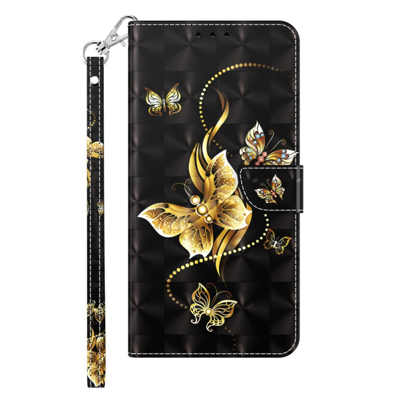 Funda de cordón de mariposas de oro para el iPhone 14