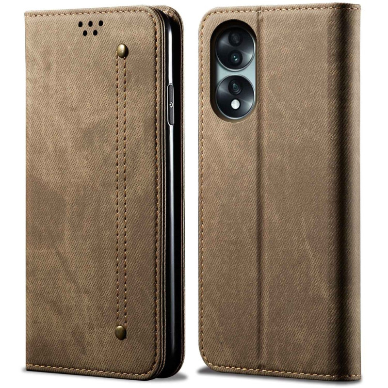 Flip Cover Honor 70 Tissu Jeans avec Motif de Coutures