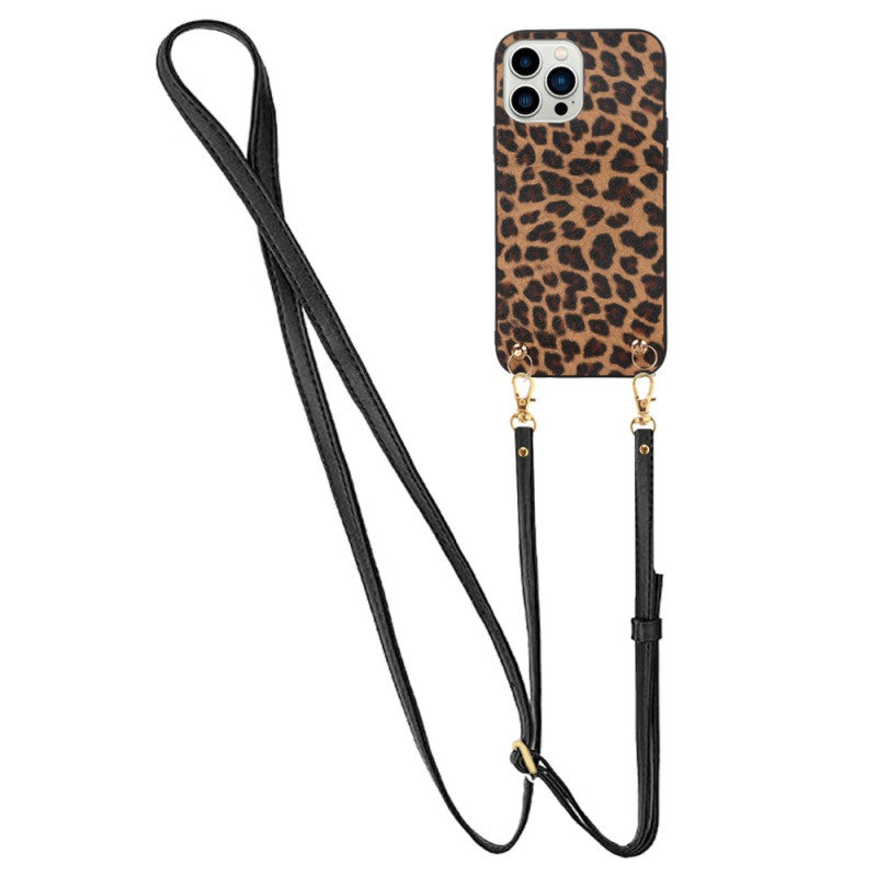Funda de leopardo para el iPhone 14 Pro con colgante para el hombro