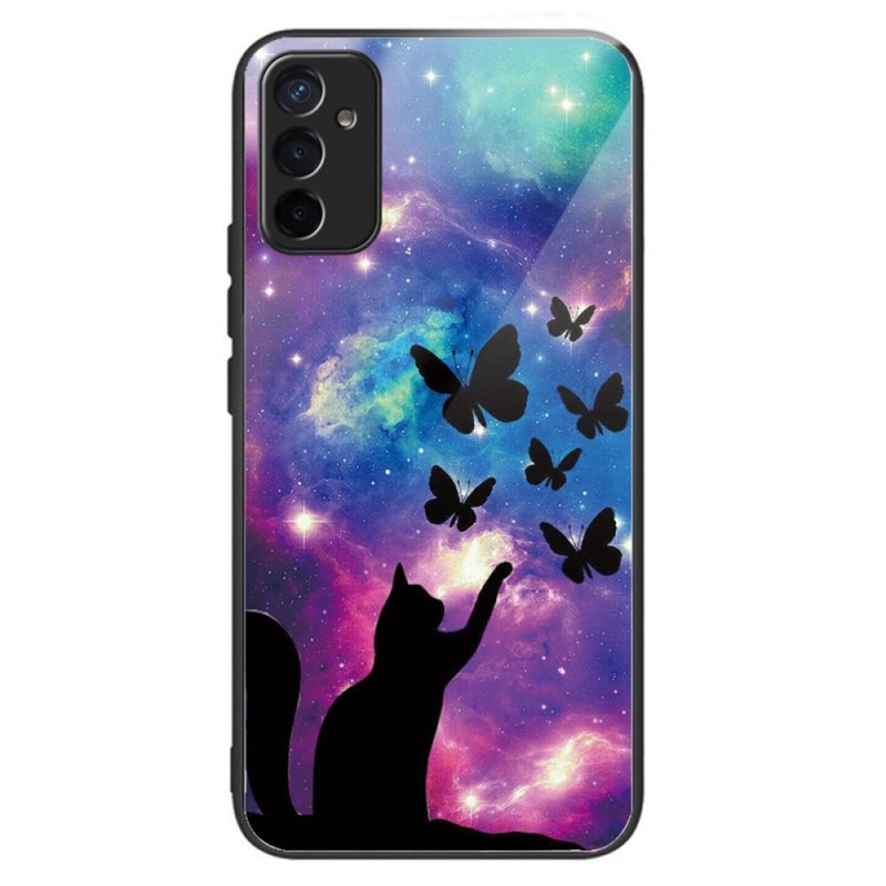 Funda Samsung Galaxy M13 de cristal templado Gato y mariposas

