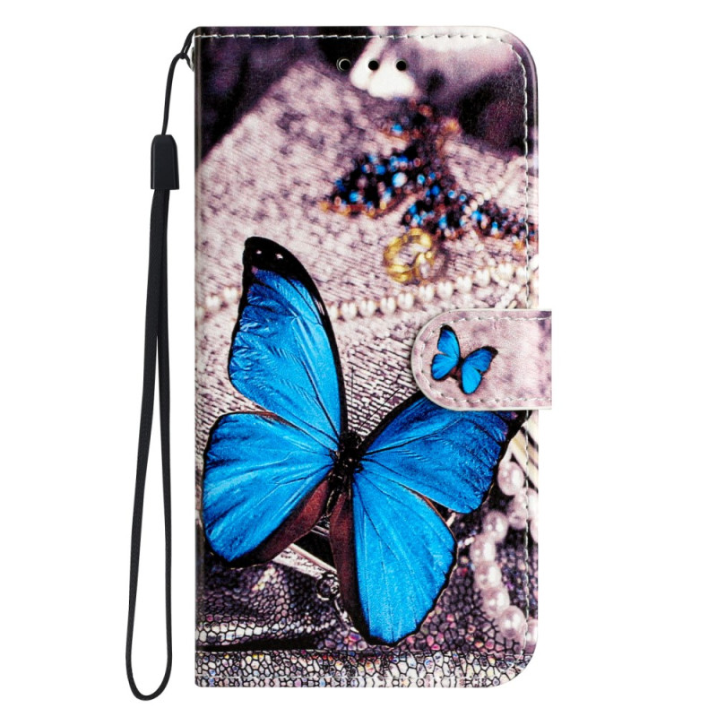 Funda Moto G73 5G Preciosa azul con colgante de mariposa