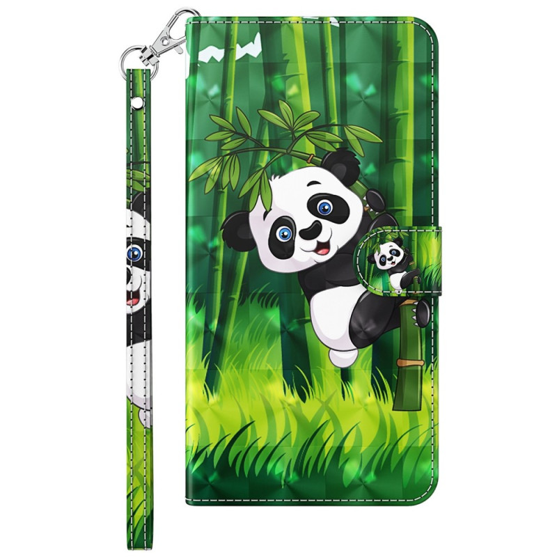 Funda Moto G73 5G Panda y colgante de bambú