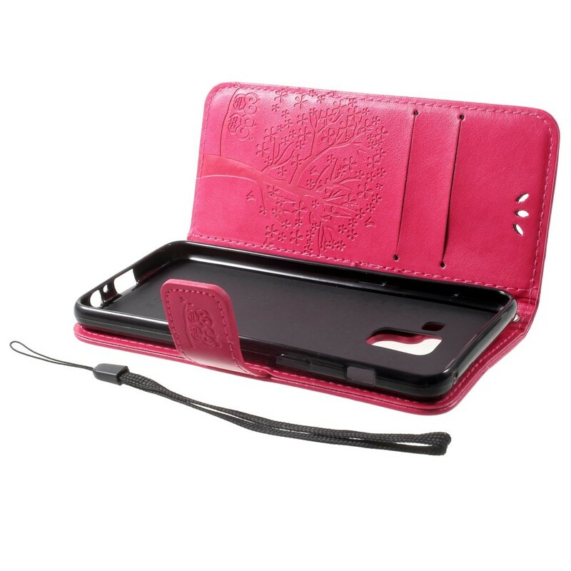 Funda Samsung Galaxy A8 2018 efecto árbol y búhos en piel