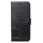 Funda Samsung Galaxy A8 2018 efecto árbol y búhos en piel