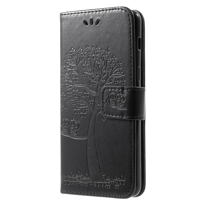 Funda Samsung Galaxy A8 2018 efecto árbol y búhos en piel