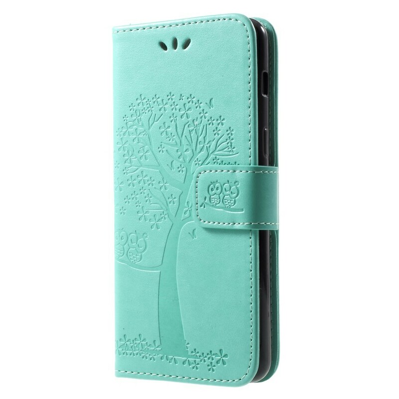 Funda Samsung Galaxy A8 2018 efecto árbol y búhos en piel