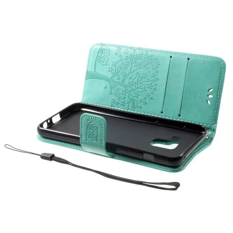 Funda Samsung Galaxy A8 2018 efecto árbol y búhos en piel