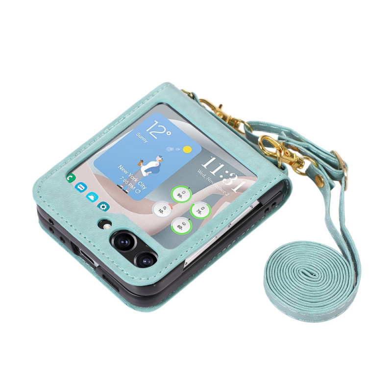 Funda Samsung Galaxy Z Flip 5 de piel estilo tarjetero y bandolera