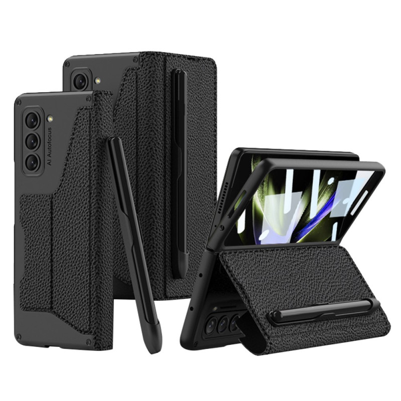 Funda Samsung Galaxy Z Fold 5 de Piel Litchi Soporte para Stylus y Protector de Pantalla
