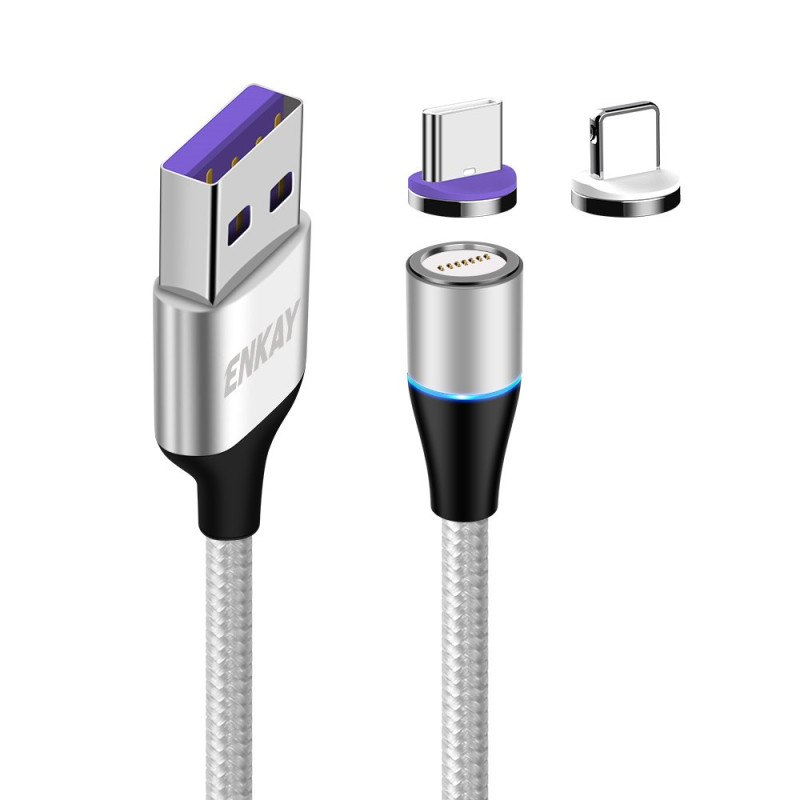 Cable de carga 2 en 1 con punta magnética USB-C y Lightning