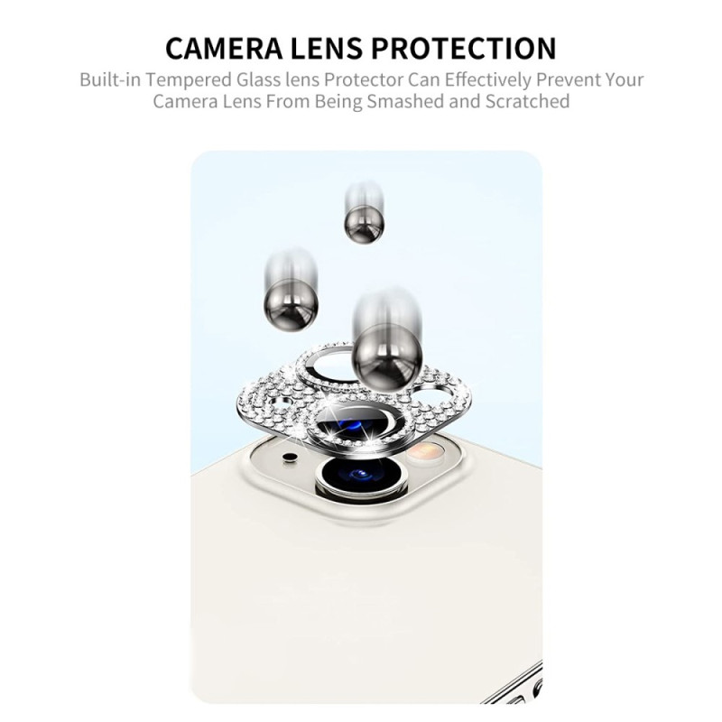 Protector de cristal templado y lente de strass para iPhone 14 y 14 Plus