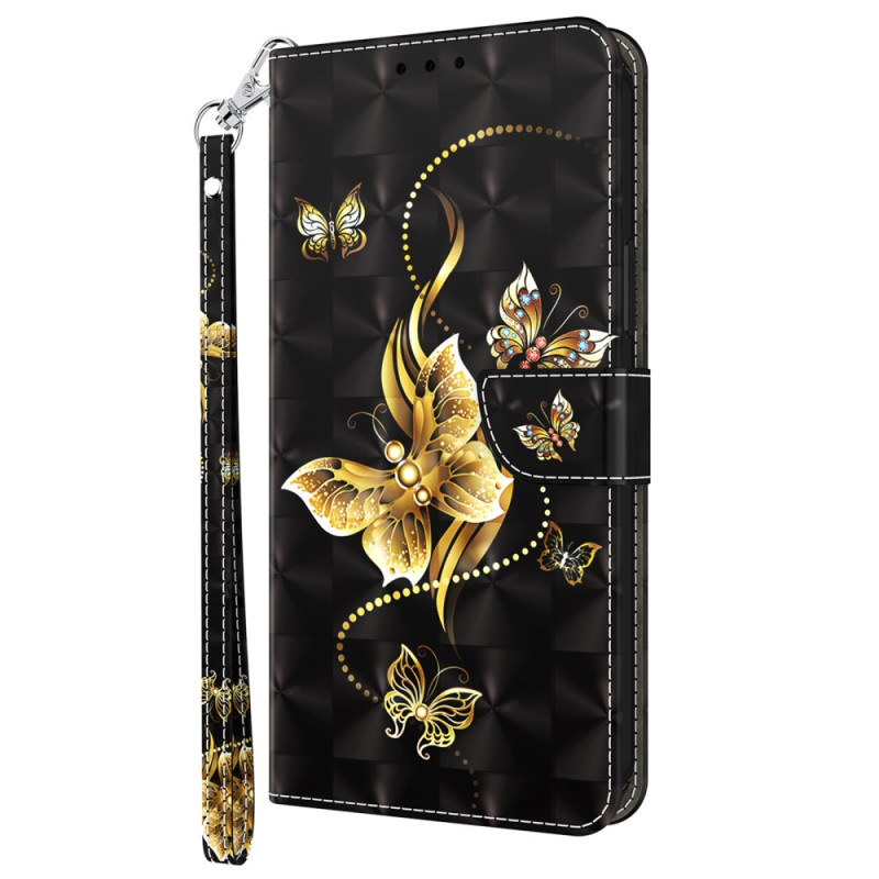 Funda con colgante
 de mariposa dorada para el iPhone 15 Pro