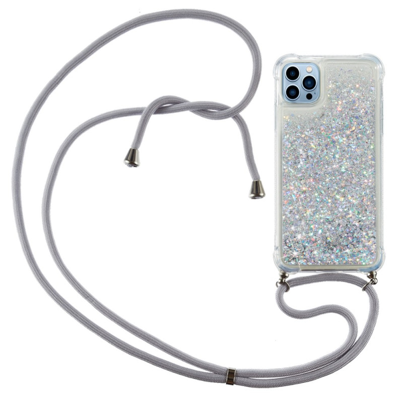 Funda con cordón de purpurina para el iPhone 15 Pro