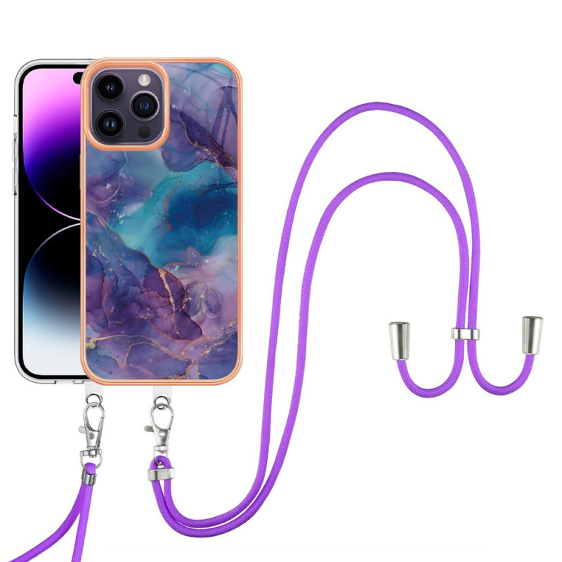 Funda de cordón estilo mármol para iPhone 15 Pro Max