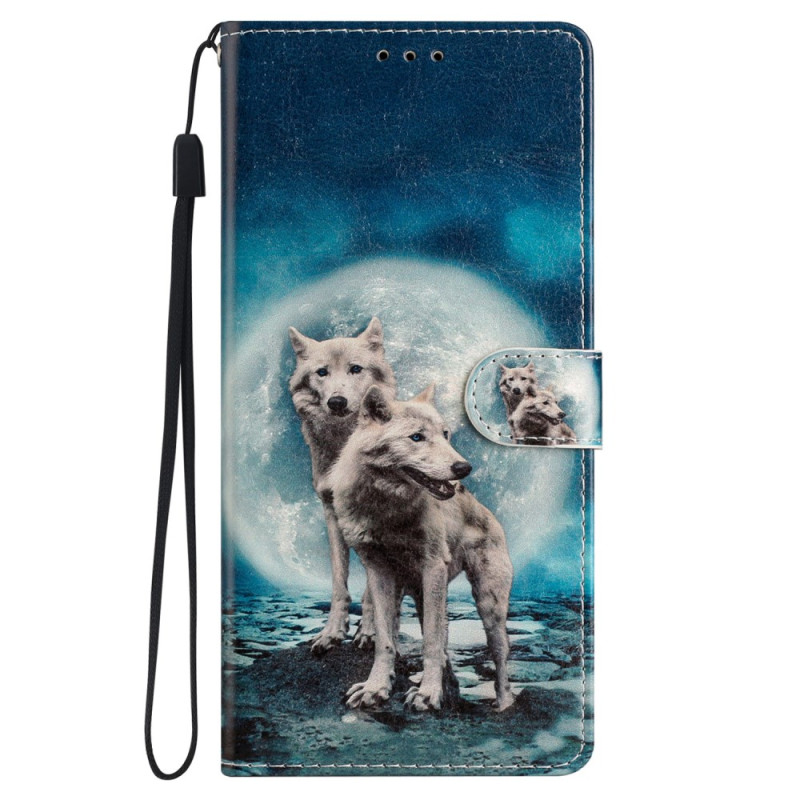 Funda iPhone 15 Wolves Under the Moon con cordón de seguridad