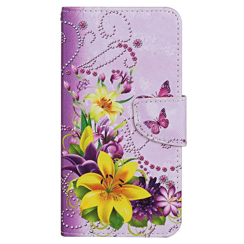 Funda iPhone 15 Mariposas y Flores con Colgante
