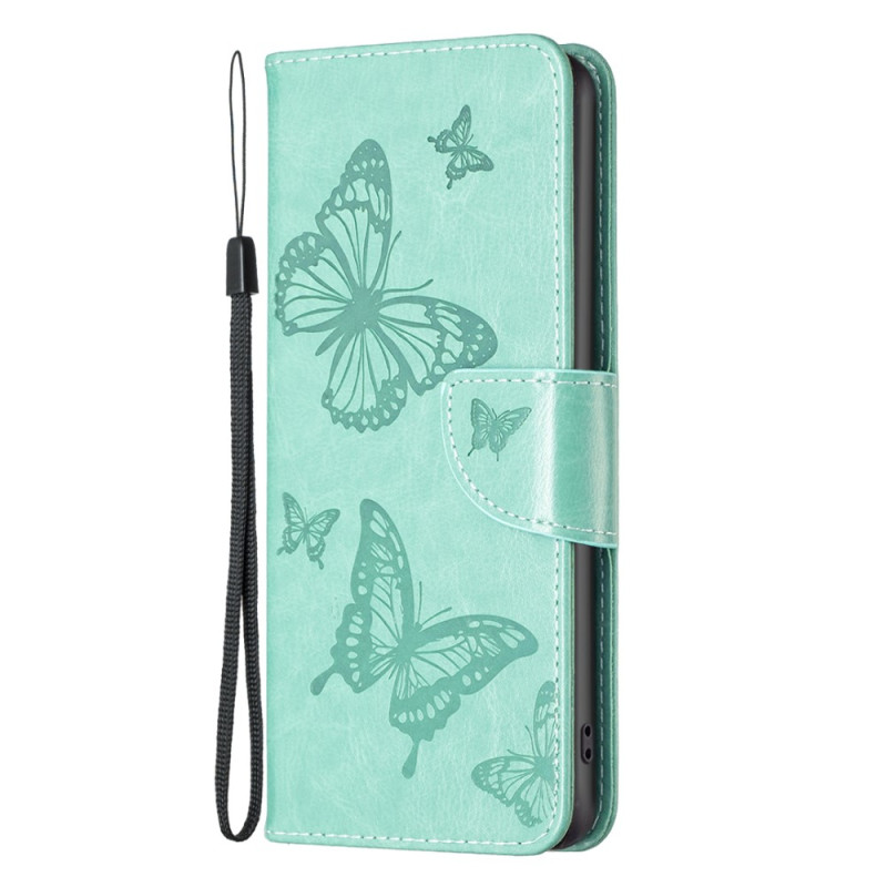 Funda iPhone 15 Plus Impresa Mariposas con Lanyard