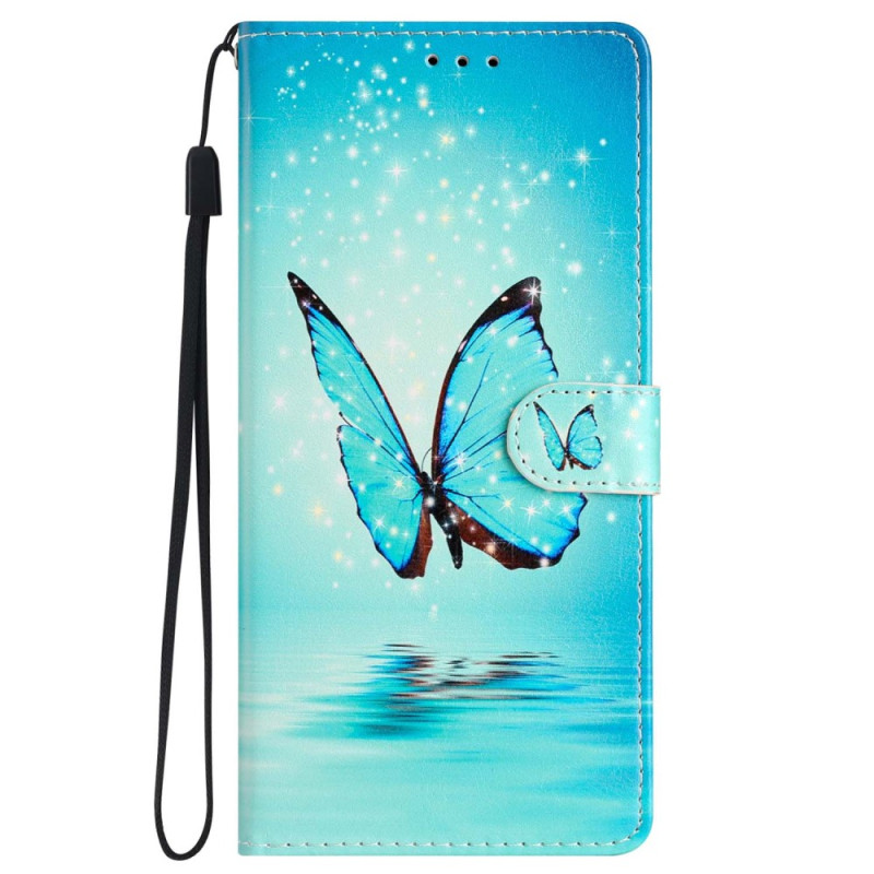 Funda iPhone 15 Pro Mariposa Azul Claro con Colgante
