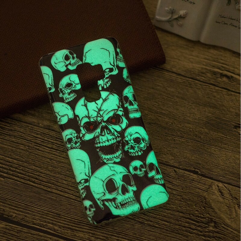 Funda fluorescente de calaveras de precaución para el Samsung Galaxy S9