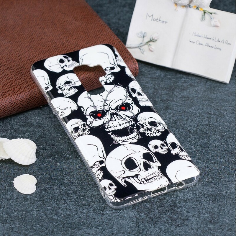 Funda fluorescente de calaveras de precaución para el Samsung Galaxy S9