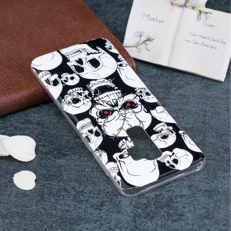 Funda fluorescente de calaveras de precaución para el Samsung Galaxy S9