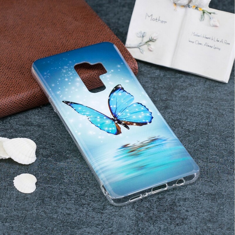 Funda de mariposa azul fluorescente para el Samsung Galaxy S9