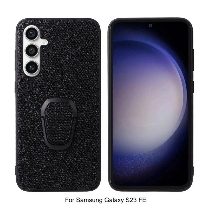 Funda Samsung Galaxy S23 FE con purpurina negra y anillo de soporte