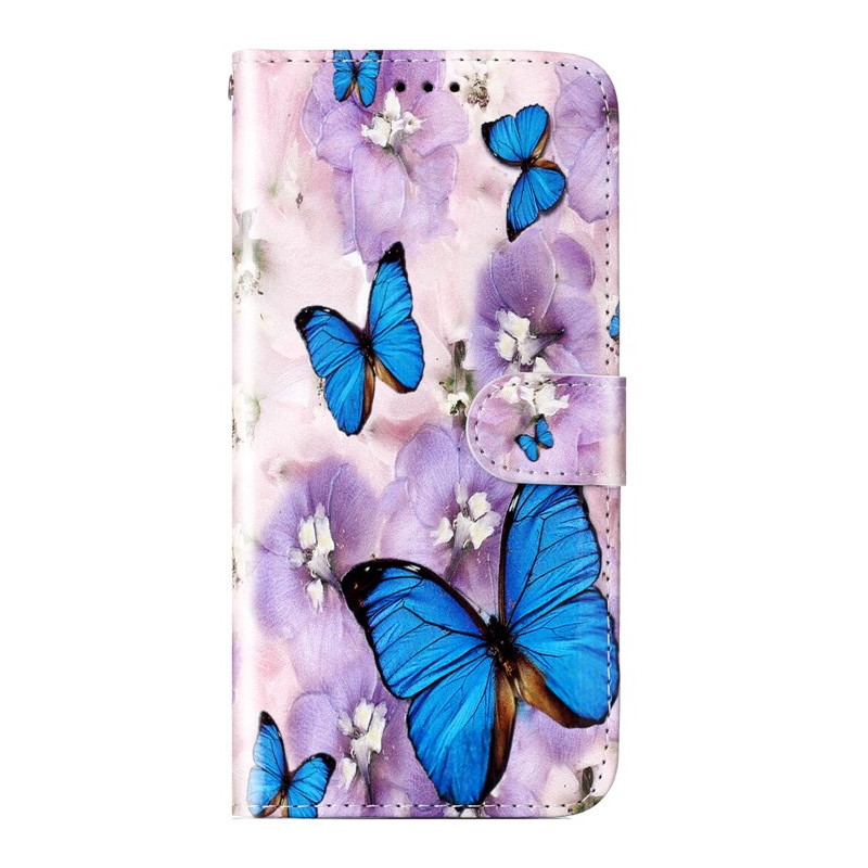 Funda con colgante
 para Moto G14 Flores y mariposas moradas