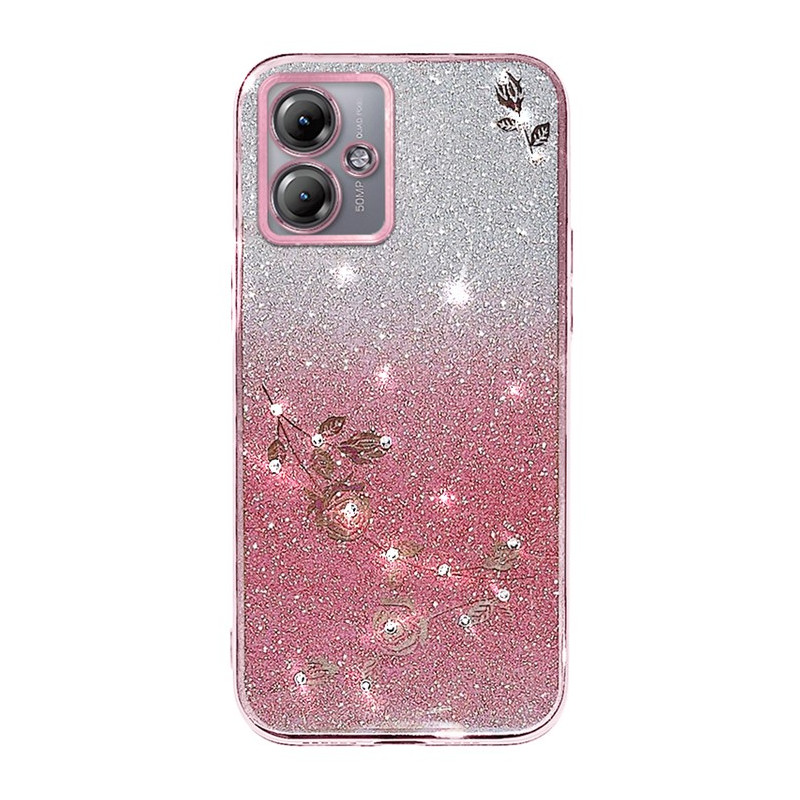 Funda Moto G14 4G de strass y purpurina
