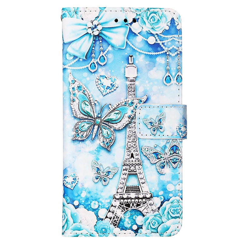 Funda con colgante
 para Samsung Galaxy S24 Torre Eiffel y mariposa