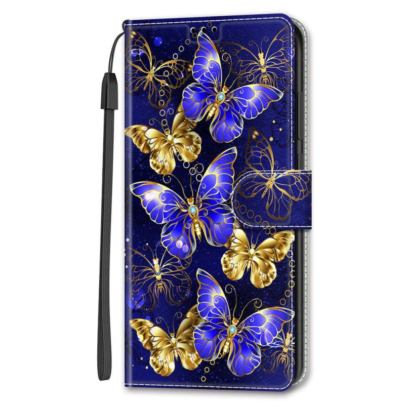 Funda Samsung Galaxy S24 5G con colgante

 de mariposa dorada y azul
