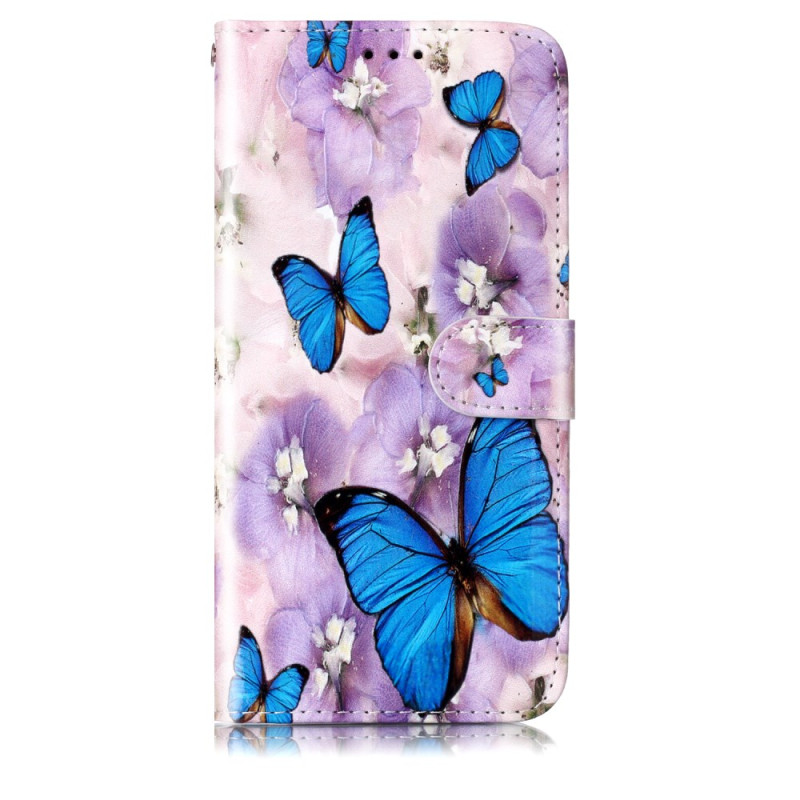 Funda con colgante
 para Samsung Galaxy S24 5G Flores y mariposas moradas