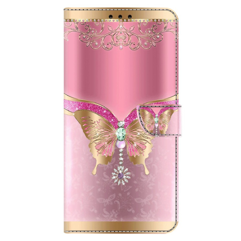 Funda de mariposa rosa y dorada para Moto G54 5G