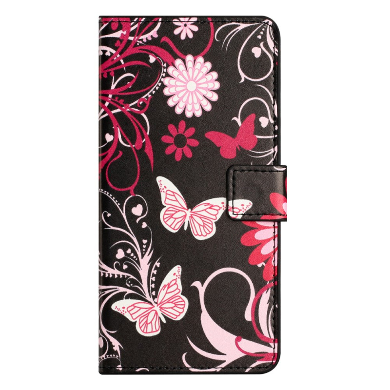 Funda de cartera para Motorola Moto G54 5G con diseño de mariposa negra