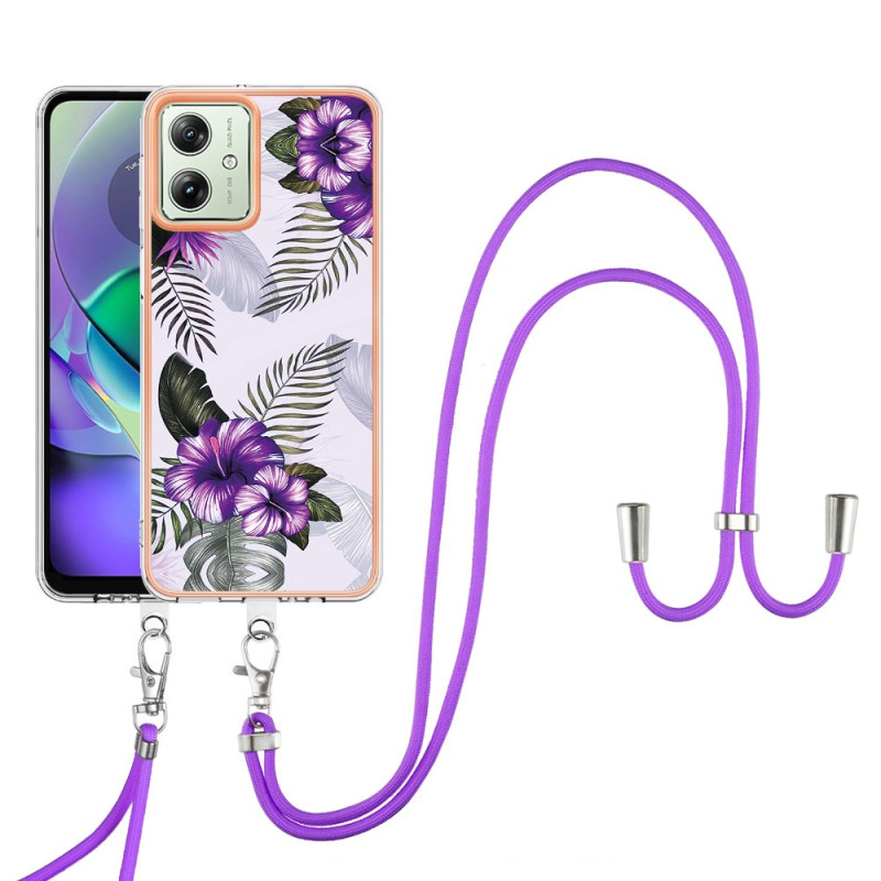 Moto G54 5G Lanyard Cover Purple Flowers
